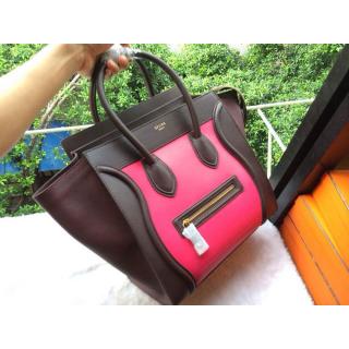 Replica Celine Luggage Mini Bag in Original Leather Fuchsia&Coffee