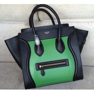 Replica Celine Luggage Mini Bag in Original Leather Green&Black