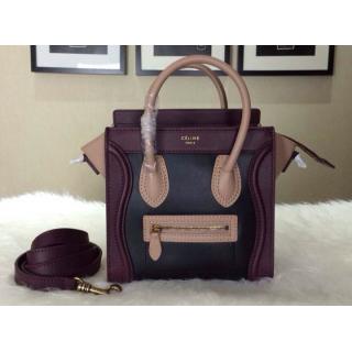 Replica Celine Luggage Nano Bag in Original Leather Black&Camel&Wine