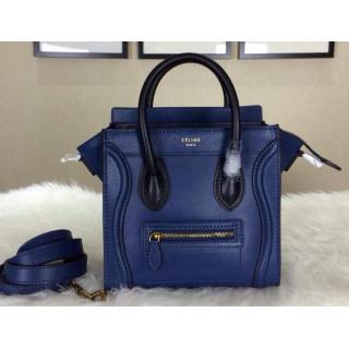 Replica Celine Luggage Nano Bag in Original Leather Dark blue&Black