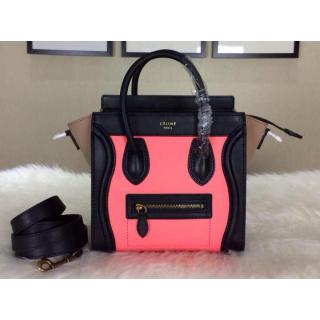 Replica Celine Luggage Nano Bag in Original Leather Pink&Black&Camel