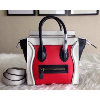 Replica Celine Luggage Nano Bag in Original Leather Red&White&Black