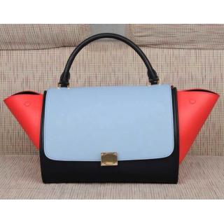 Replica Celine Trapeze Bag Top Handle All Leather Bag Sky Blue&Red&Black