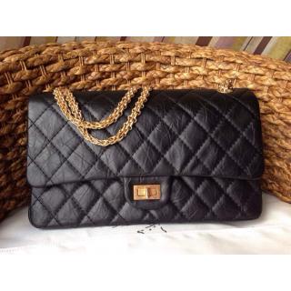 Replica Chanel Aged Calfskin Leather Classic 2.55 Reissue Size 226 Double Flap Shoulder Bag Black With Glod Hardware