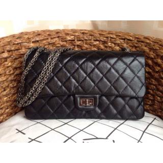 Replica Chanel Aged Calfskin Leather Classic 2.55 Reissue Size 226 Double Flap Shoulder Bag Black With Silver Hardware