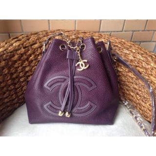 Replica Chanel Calfskin Leather Drawstring Bucket Shoulder Bag Purple