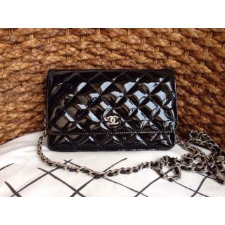 Replica Chanel Classic WOC Patent Leather Wallet On Chain Bag Black With Gold Hardware