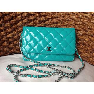 Replica Chanel Classic WOC Patent Leather Wallet On Chain Bag Green