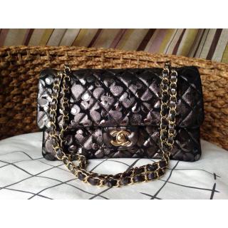 Replica Chanel Deerskin Leather Graffiti Classic Flap Shoulder Bag Black DE