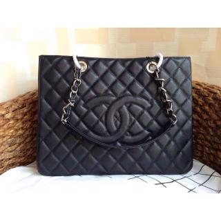 Replica Chanel GST Caviar Leather Grand Shopping Tote Bag Black With Silver Hardware