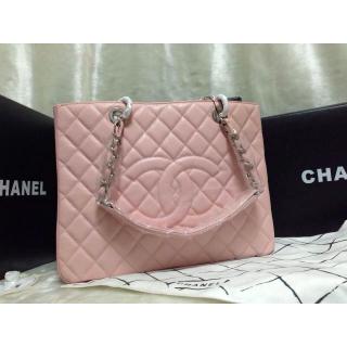 Replica Chanel GST Caviar Leather Grand Shopping Tote Bag Pink With Silver Hardware