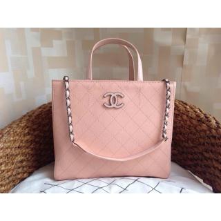 Replica Chanel Hampton Leather Shoulder Tote Bag Pink CA