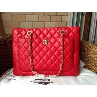 Replica Chanel Lambskin Leather Flap Shoulder Tote Bag Red 2014