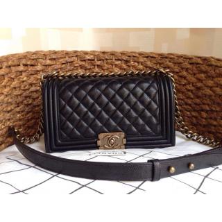 Replica Chanel Le Boy Clemence Leather Flap Shoulder Bag Black With Gold Hardware