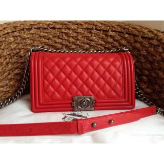 Replica Chanel Le Boy Clemence Leather Flap Shoulder Bag Red