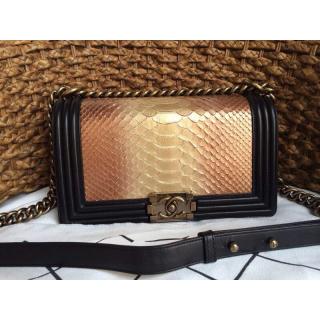 Replica Chanel Le Boy Flap Shoulder Medium Bag In Original Python Leather Gold at AU