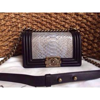 Replica Chanel Le Boy Flap Shoulder Small Bag In Original Python Leather Silver Online