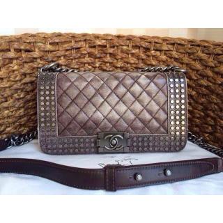 Replica Chanel Le Boy Studded Flap Shoulder Bag Gray