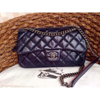 Replica Chanel Leather Classic Double Flap Shoulder Bag Royal Blue Dallas Fall 2014