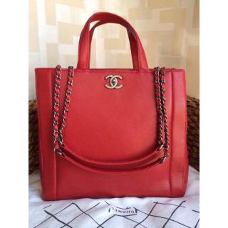 Replica Chanel New Hampton Leather Shoulder Tote Bag Red 2014