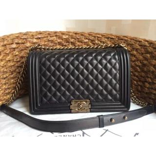 Replica Chanel New Medium Quilted Boy Flap Shoulder Bag Black in Lambskin Leather with Hardware USA