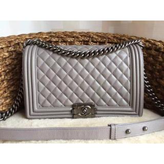 Replica Chanel New Medium Quilted Boy Flap Shoulder Bag Gray in Caviar Leather with Silver Hardware at USA