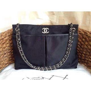 Replica Chanel Nylon Shopping Flap Shoulder Tote Bag 2014 Black