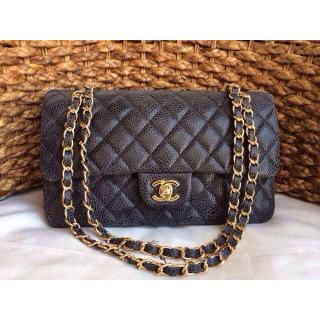 Replica Chanel Pearl Leather Classic Double Flap Shoulder Bag Black