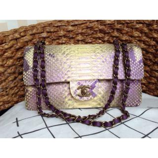 Replica Chanel Python Leather Classic 2.55 Flap Bag Yellow&Purple