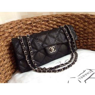 Replica Chanel Python Leather Classic Flap Bag Black