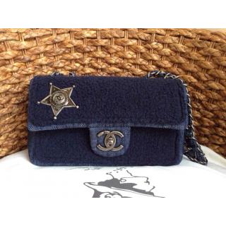 Replica Chanel Shearling Flap Bag Blue Embellished With a Sheriff Star Fall 2014