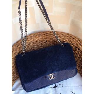 Replica Chanel Shearling Leather Flap Shoulder Bag Blue