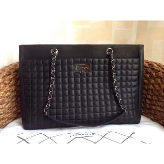 Replica Chanel Square CC Leather Shopping Tote Shoulder Bag 2014 Black