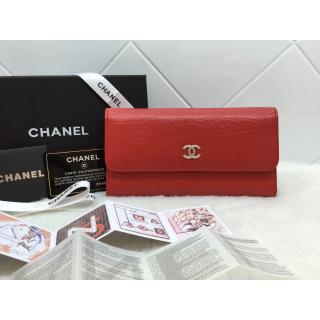 Replica Chanel Tri Folded Long Wallet in Shrink Leather Red