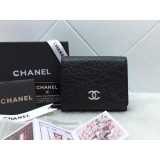 Replica Chanel Tri Folded Wallet in Shrink Leather Black