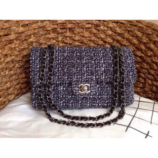 Replica Chanel Tweed Classic Double Flap Shoulder Bag Black