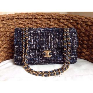 Replica Chanel Tweed Classic Double Flap Shoulder Bag Blue DE