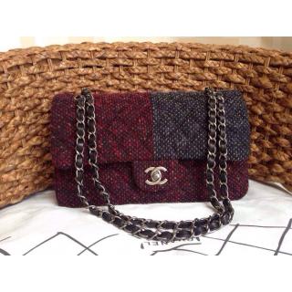 Replica Chanel Tweed Classic Double Flap Shoulder Bag Burgundy&Black