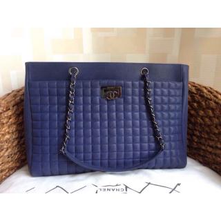 Replica Designer Chanel Square CC Leather Shopping Tote Shoulder Bag 2014 Blue Online Sale