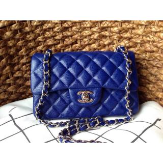 Replica Fashion Chanel Clemence Leather Classic Double Flap Shoulder Bag Blue