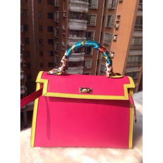 Replica Hermes Kelly 32cm Togo Leather Bag Fushia/Yellow