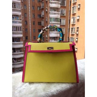 Replica Hermes Kelly 32cm Togo Leather Bag Yellow/Fushia