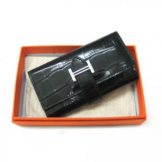 Replica Hermes Wallet Crocodile Black Accessory