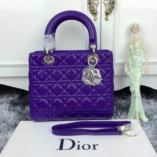 Replica Lady Dior Medium Bag in Lambskin Leather Purple With Hardware