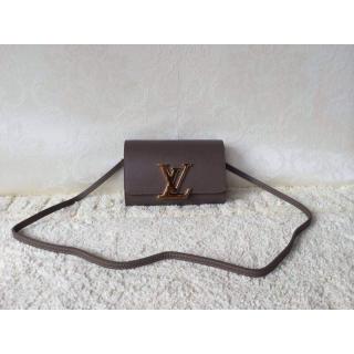 Replica Louis Vuitton Calfskin Leather Louise Clutch Bag Gray