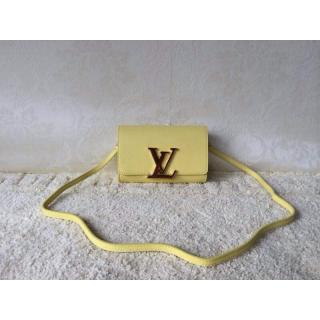 Replica Louis Vuitton Calfskin Leather Louise Clutch Bag Pale Yellow