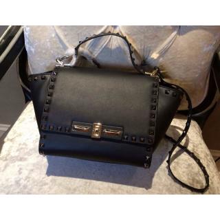 Replica Luxury Valentino Rockstud Leather Flap Shoulder Tote Bag 00880 Black UK