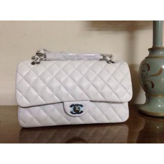 Replica Top Chanel Lambskin Leather Classic Double Flap Shoulder Bag White