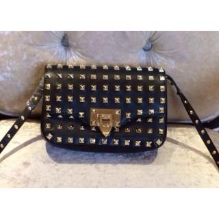 Replica Valentino Rockstud All Over Finish Studs Chain Flap Shoulder Bag Black with Gold