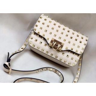 Replica Valentino Rockstud All Over Finish Studs Chain Flap Shoulder Bag White